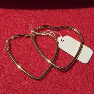 18K Real Gold Heart Hoop Earrings